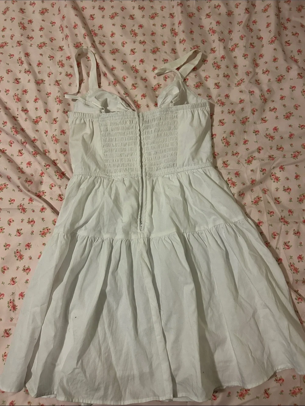 White Tie-Front Tiered Cotton Chemise